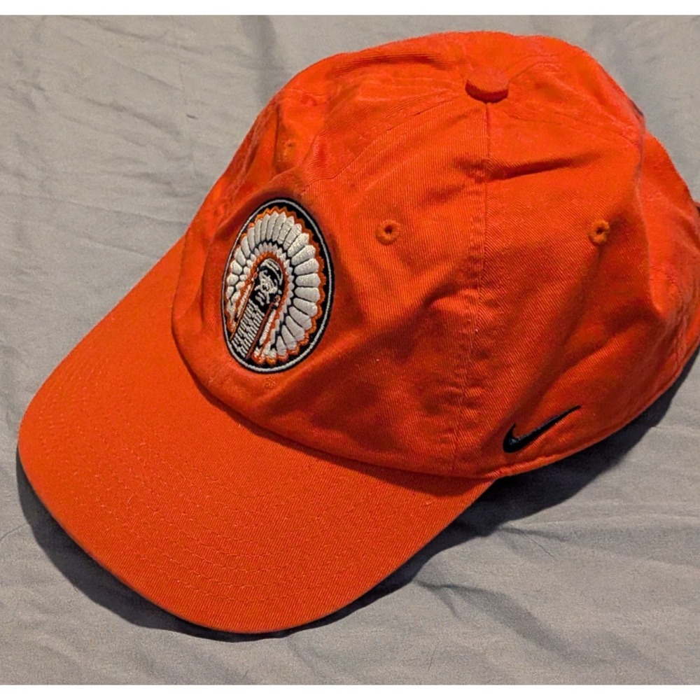 Vintage 90s University Of Illinois Nike Team OSFA Strap Orange Hat Cap Chief